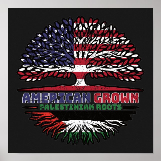 Palestine Palestinian American USA Tree Roots Flag Poster (Front)