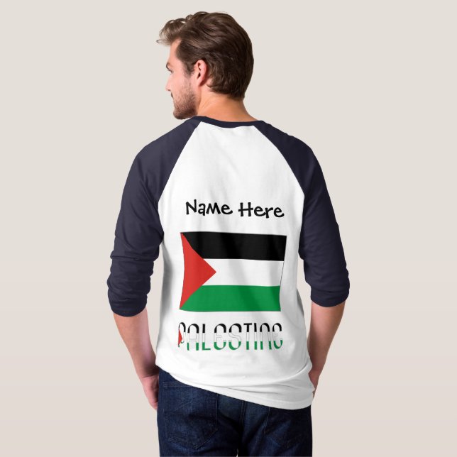 Palestine Palestinian Flag Black Personalisation  T-Shirt (Back Full)