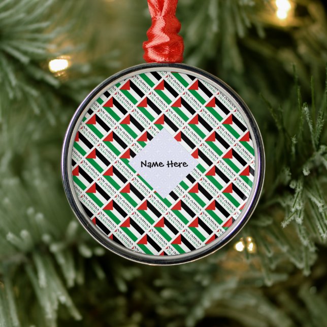Palestine Palestinian Flag Tiled Black Personal Metal Ornament (Tree)