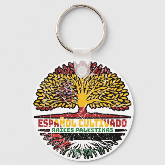 Palestine Palestinian Spanish Spain Tree Roots Key Ring (Front)