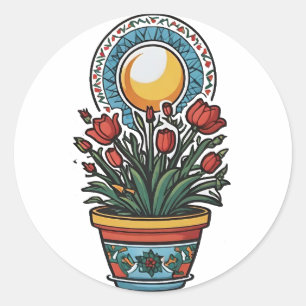 Palestine poppies in a vase art  classic round sticker