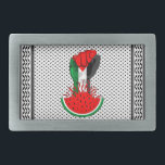 Palestine resistance fist on Watermelon Belt Buckle<br><div class="desc">Palestine Flag on Revolution Fist Symbol of freedom coming out from a Watermelon. In occupied Palestine, watermelon is a symbol of resistance. With its colours mirroring the Palestinian flag, the fruit can be seen from the stone walls of Gaza to the galleries of Ramallah, hinting at the political history of...</div>
