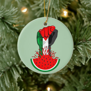 Palestine resistance fist on Watermelon Ceramic Ornament