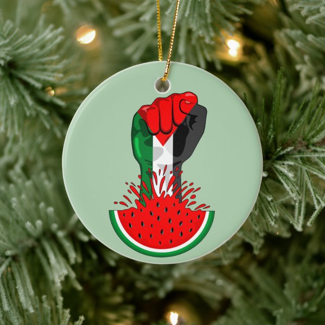 Palestine resistance fist on Watermelon Ceramic Ornament (Tree)