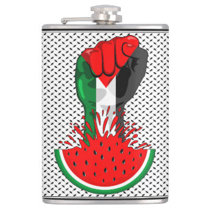 Palestine resistance fist on Watermelon Hip Flask
