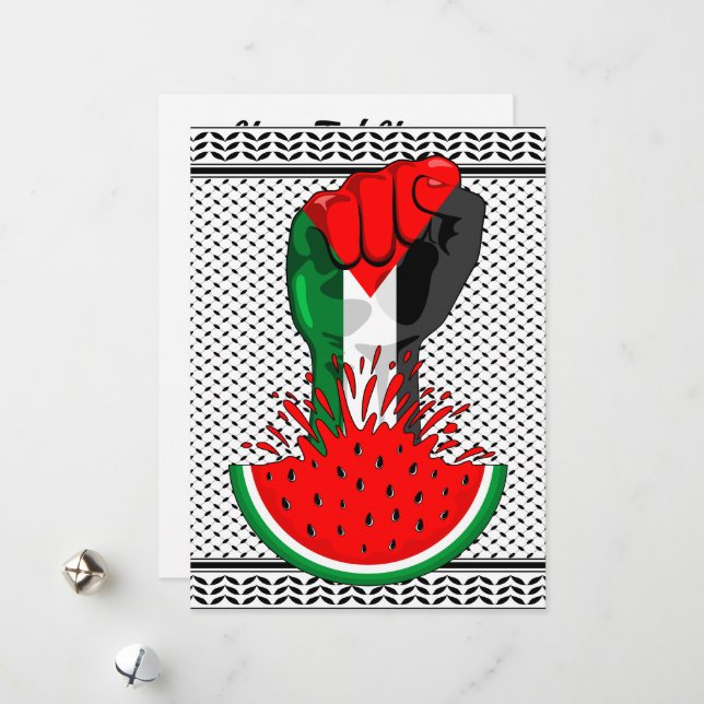 Palestine resistance fist on Watermelon Holiday Card (Front/Back In Situ)
