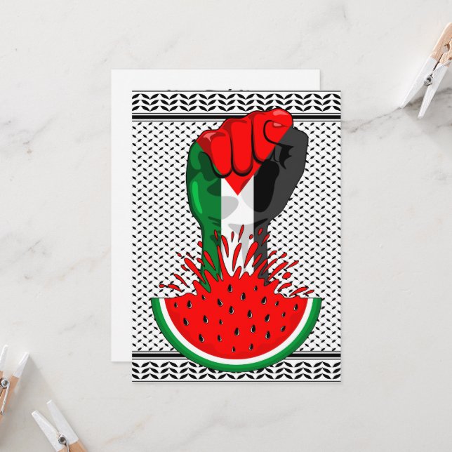 Palestine resistance fist on Watermelon Invitation (Front/Back In Situ)