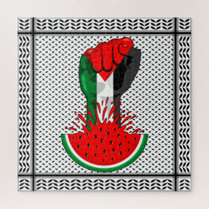 Palestine resistance fist on Watermelon Jigsaw Puzzle