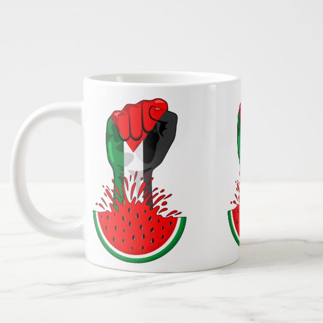 Palestine resistance fist on Watermelon Large Coffee Mug (Left)
