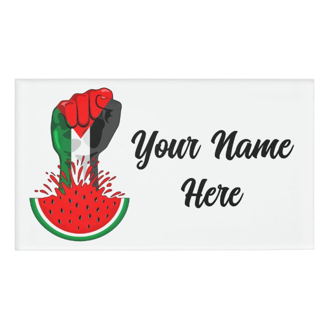 Palestine resistance fist on Watermelon Name Tag (Front)