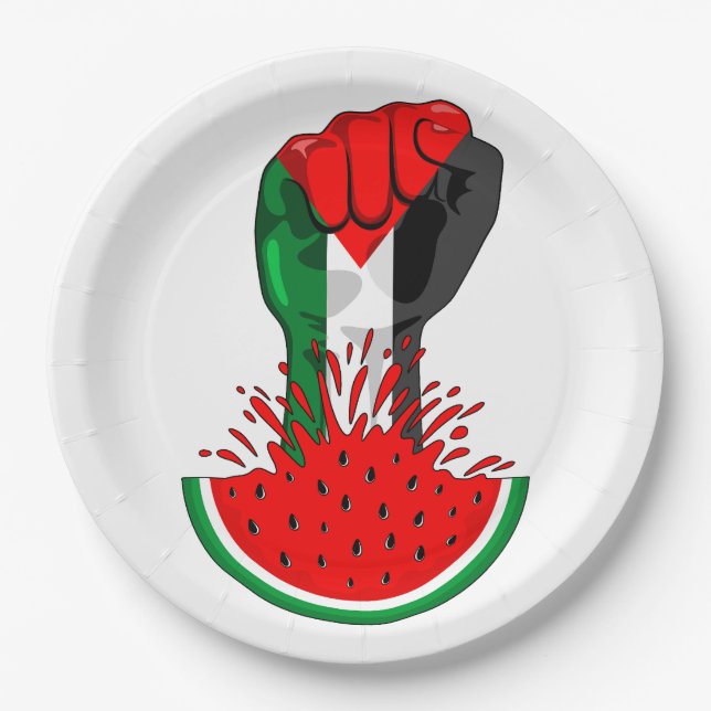 Palestine resistance fist on Watermelon Paper Plate (Front)