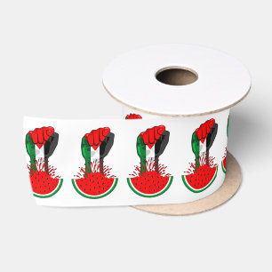 Palestine resistance fist on Watermelon Satin Ribbon