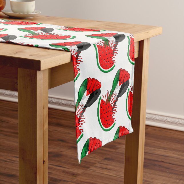 Palestine resistance fist on Watermelon Short Table Runner (In Situ)