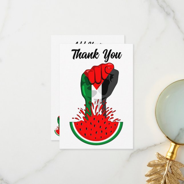 Palestine resistance fist on Watermelon Thank You Card (Front/Back In Situ)