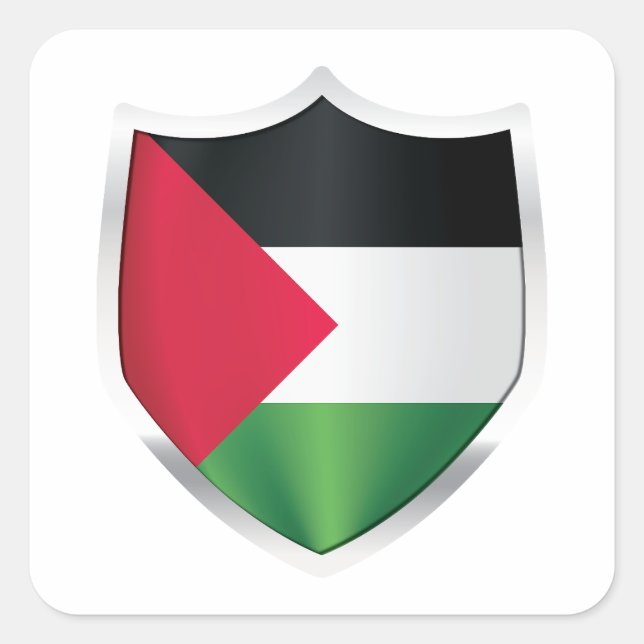 Palestine Silver Shield Flag Square Sticker (Front)