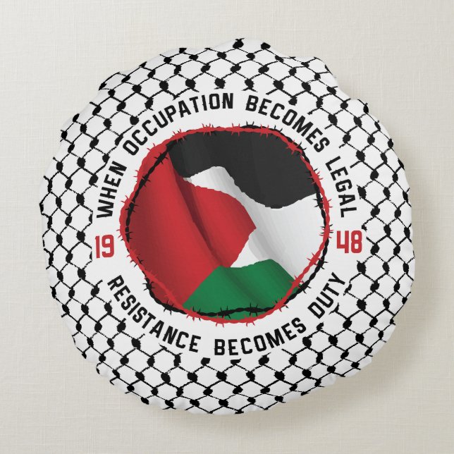 Palestine Solidarity Palestinian Kufiya Resistance Round Cushion (Back)