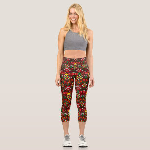 Palestine Tatreez Traditional Embrodery Capri Leggings
