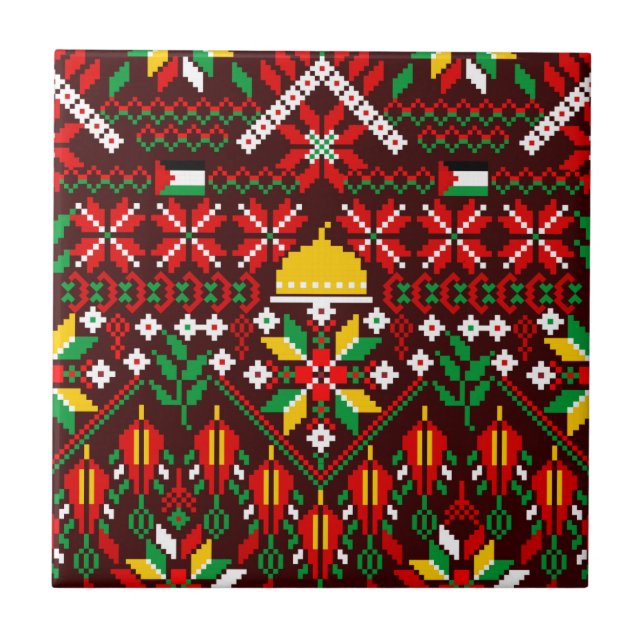 Palestine Tatreez Traditional Embrodery Ceramic Tile (Front)