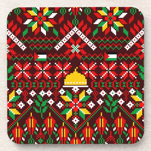 Palestine Tatreez Traditional Embrodery Coaster (Front)