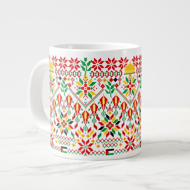 Palestine Tatreez Traditional Embrodery Large Coffee Mug (Front Left)