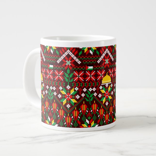 Palestine Tatreez Traditional Embrodery Large Coffee Mug (Front Left)