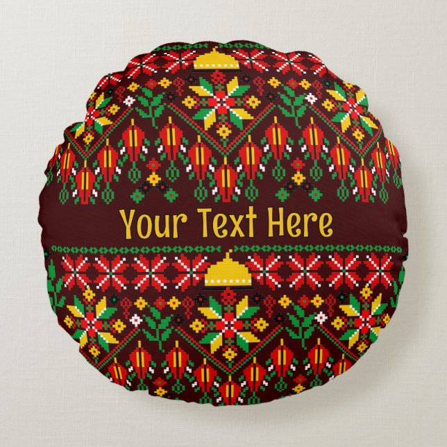 Palestine Tatreez Traditional Embrodery Round Cushion (Front)