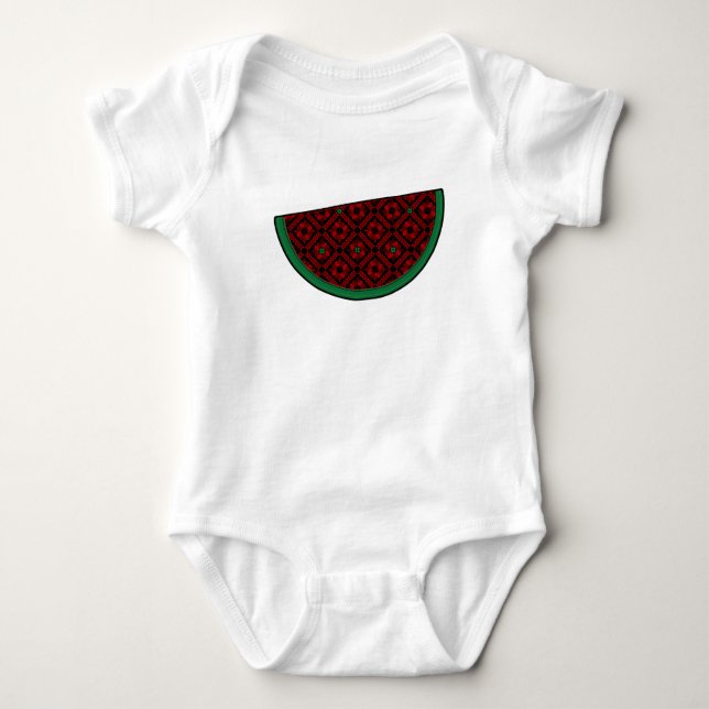 Palestine watermelon Embroidery red tatreez  Baby Bodysuit (Front)