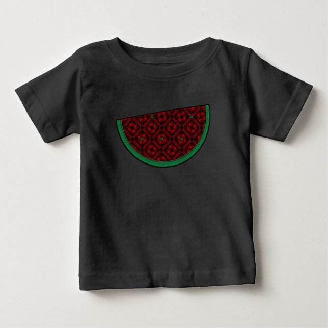 Palestine watermelon Embroidery red tatreez  Baby T-Shirt (Front)