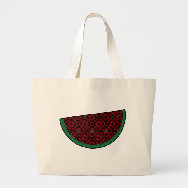 Palestine watermelon Embroidery red tatreez  Large Tote Bag (Front)