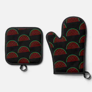 Palestine watermelon Embroidery red tatreez Oven Mitt & Pot Holder Set