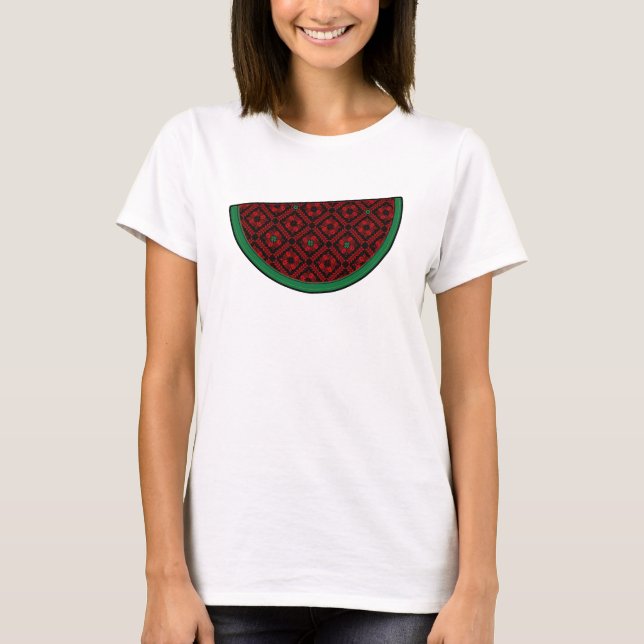 Palestine watermelon Embroidery red tatreez  T-Shirt (Front)