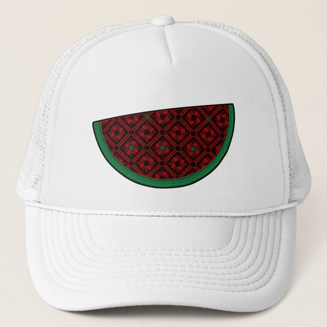 Palestine watermelon Embroidery red tatreez  Trucker Hat (Front)