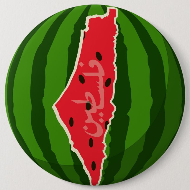 Palestine Watermelon Flag Map. Free Palestinians. 6 Cm Round Badge (Front)