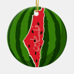 Palestine Watermelon Flag Map. Free Palestinians Ceramic Ornament