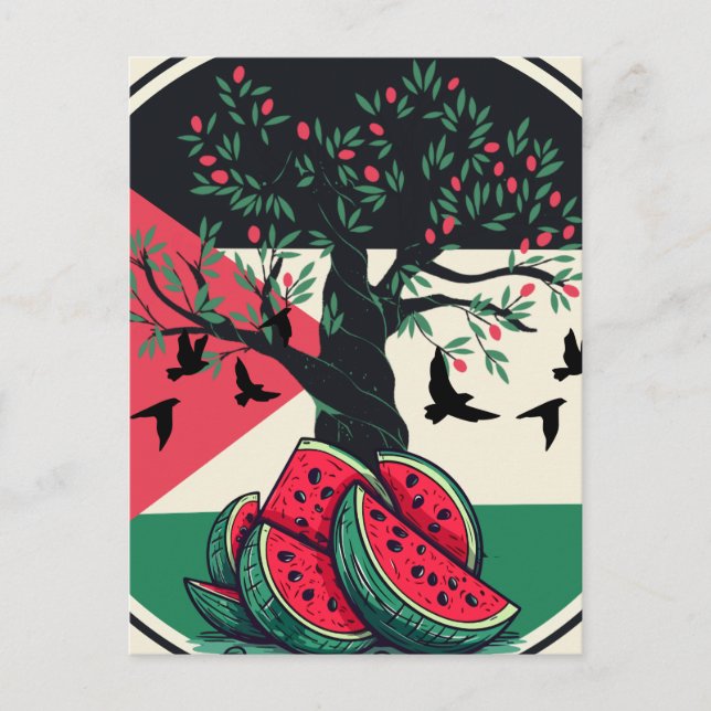Palestine Watermelon Flag Map. Free Palestinians. Postcard (Front)