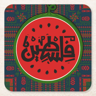 Palestine watermelon-Palestine Arabic word"فلسطين" Square Paper Coaster