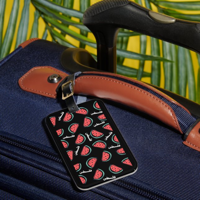 Palestine Watermelon Pattern Palestinian Flag Luggage Tag (Front Insitu 1)