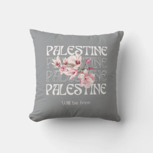 PALESTINE WILL BE FREE   Watercolor Magnolia Cushion