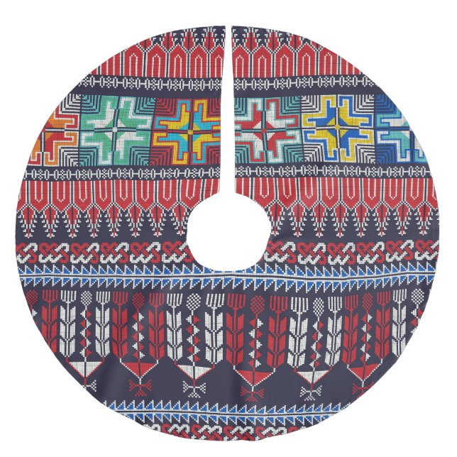 Palestinian Embroidery Motif Pattern. Brushed Polyester Tree Skirt (Front)