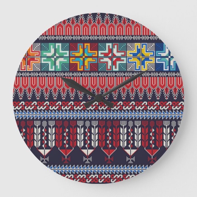 Palestinian Embroidery Motif Pattern. Large Clock (Front)