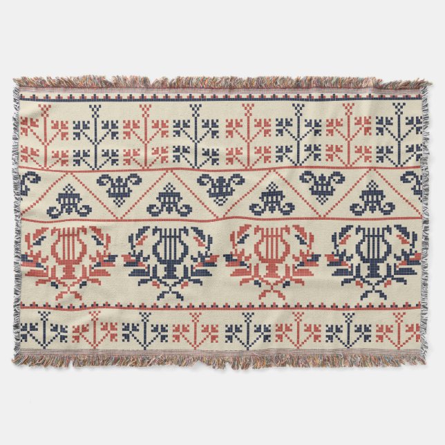 Palestinian embroidery motif, seamless pattern des throw blanket (Front)