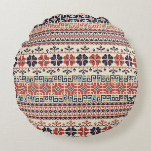 Palestinian Embroidery Motif: Traditional Beauty. Round Cushion