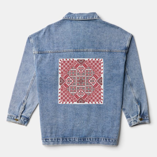 Palestinian Embroidery pattern 2  Denim Jacket (Back)