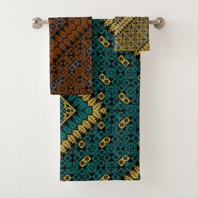 Palestinian Embroidery pattern Printed Design Bath Towel Set (Insitu)