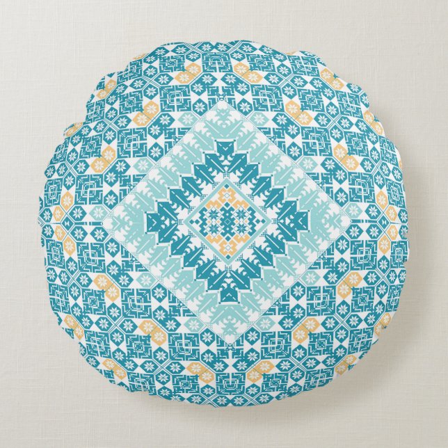 Palestinian Embroidery pattern Printed Design Round Cushion (Front)