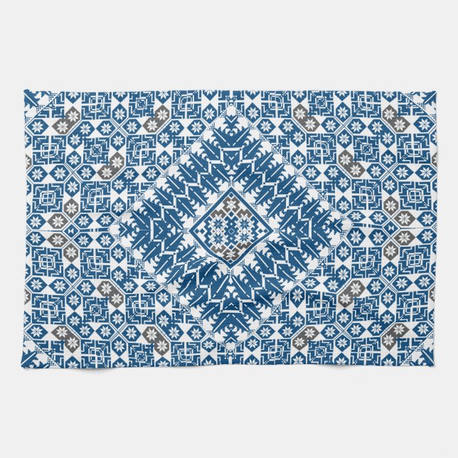 Palestinian Embroidery pattern Printed Design Tea Towel (Horizontal)