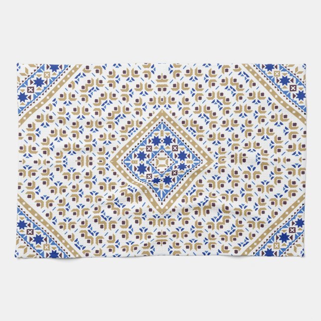 Palestinian Embroidery pattern Printed Design Tea Towel (Horizontal)