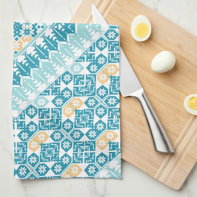 Palestinian Embroidery pattern Printed Design Tea Towel (Quarter Fold)