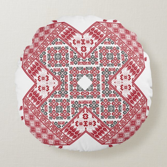 Palestinian Embroidery Pattern Round Cushion (Front)