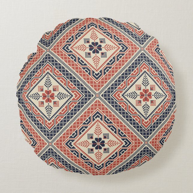 Palestinian embroidery pattern round cushion (Front)